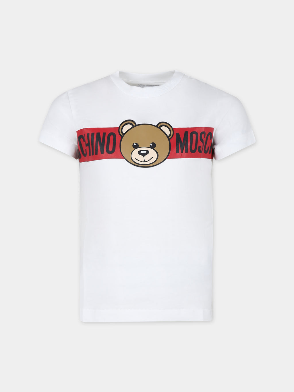 White t-shirt for kids with Teddy Bear and logo